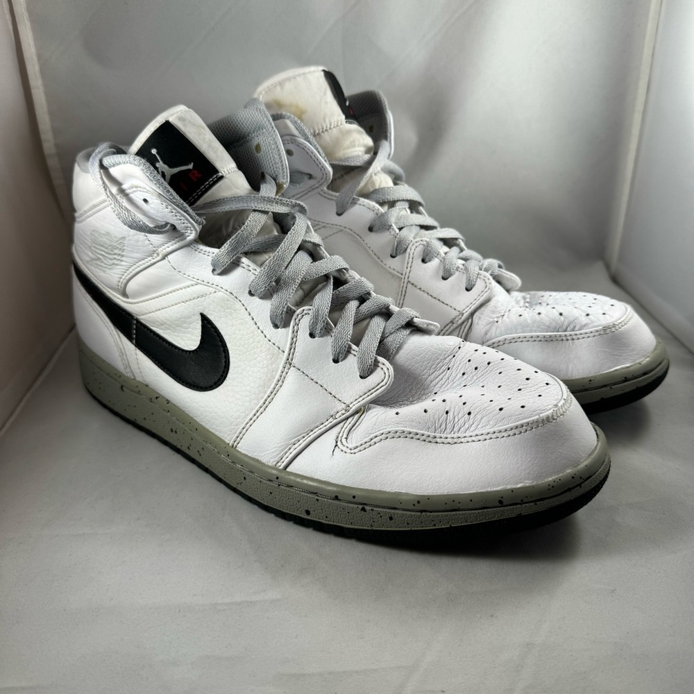Nike Air Jordan 1 Mid Athletic Shoes - White Cement - Men's size 12